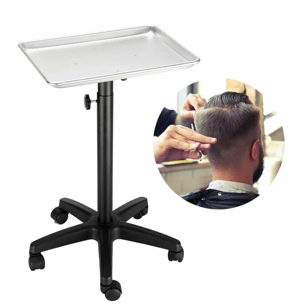 Тележка парикмахерская с подъемным механизмом колеса с тормозами белая