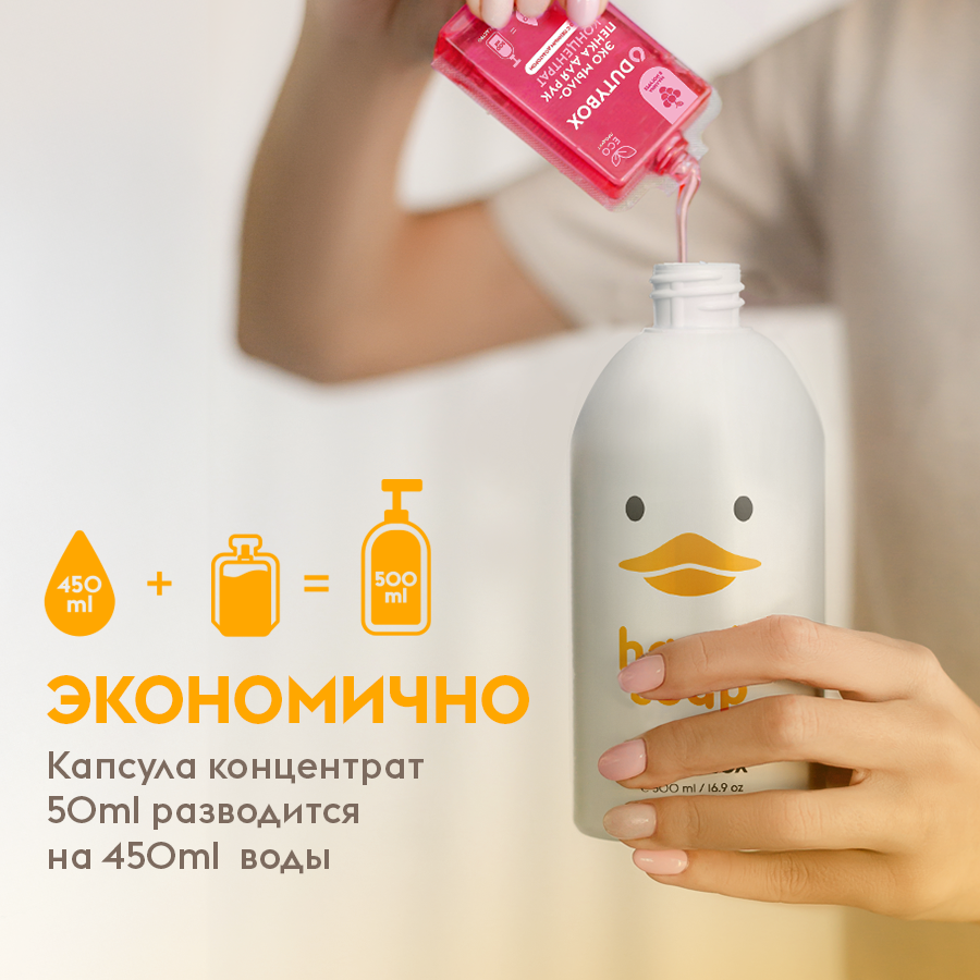 Изображение Жидкое мыло для рук и тела DUTYBOX 5 л, 5 разных ароматов, набор концентратов + многоразовая емкость Утя с пенным дозатором в ПОДАРОК