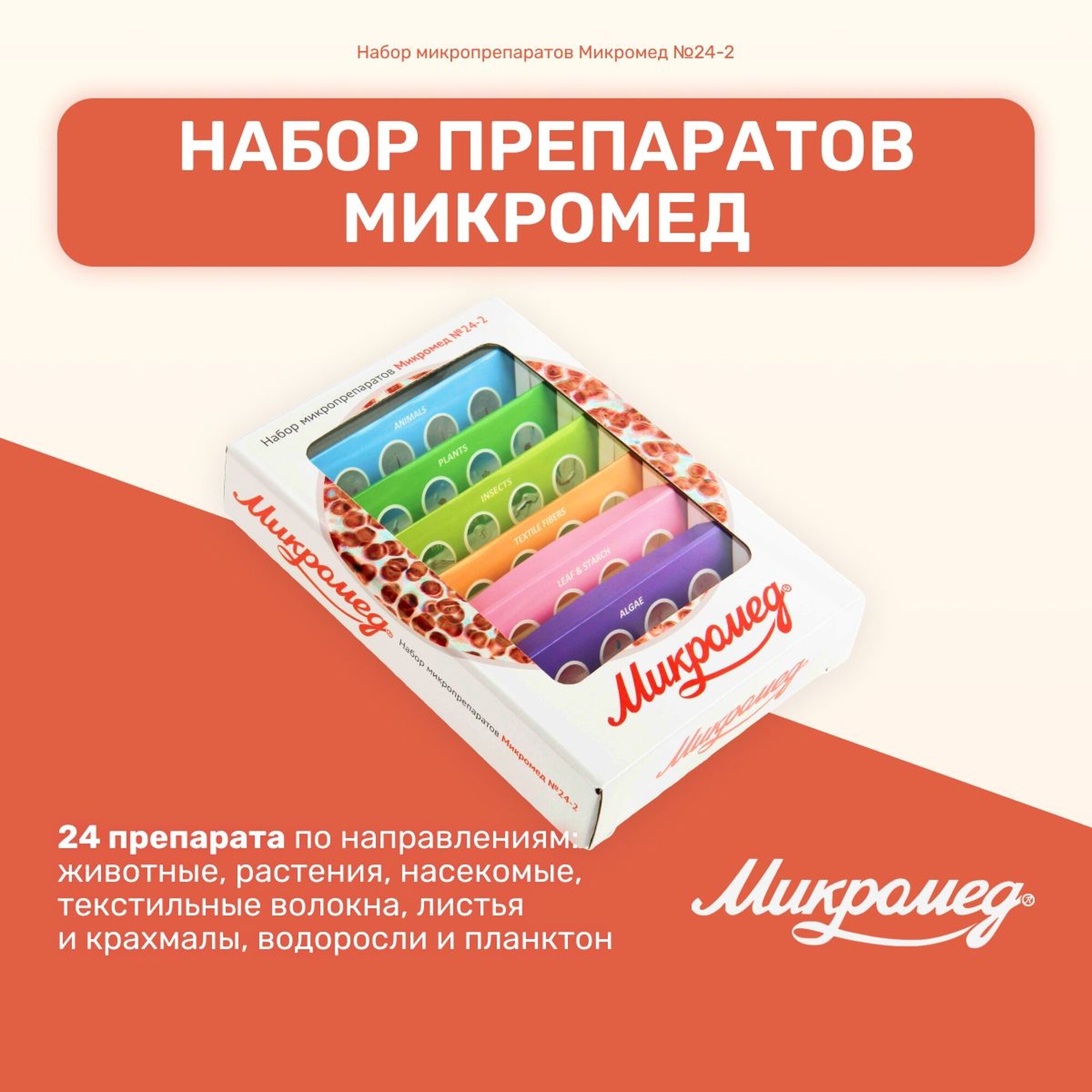 Набор микропрепаратов Микромед №24-2, образцы, предметные стекла для микроскопа
