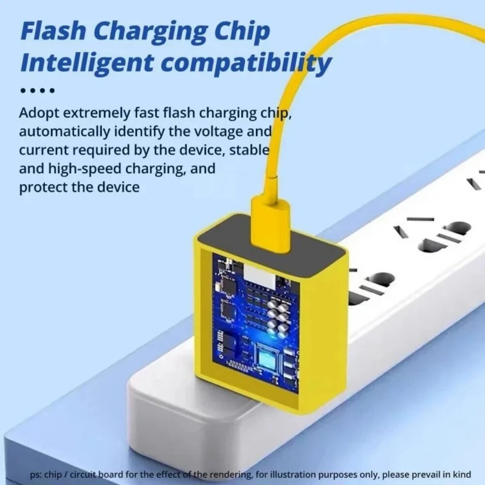 67 Вт USB-зарядное устройство для быстрой зарядки телефона, адаптер питания для iPhone, Samsung, Xiaomi, Huawei QC3.0, кабель USB типа C, настенное зарядное устройство, Yellow EU 1M Cable — фото 1