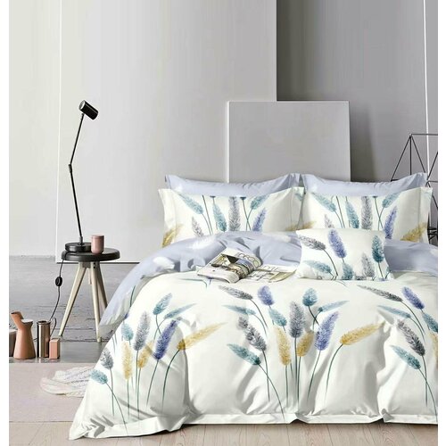 Комплект постельного белья Евро Lorida, Сатин, Бабочки, Черно-белый