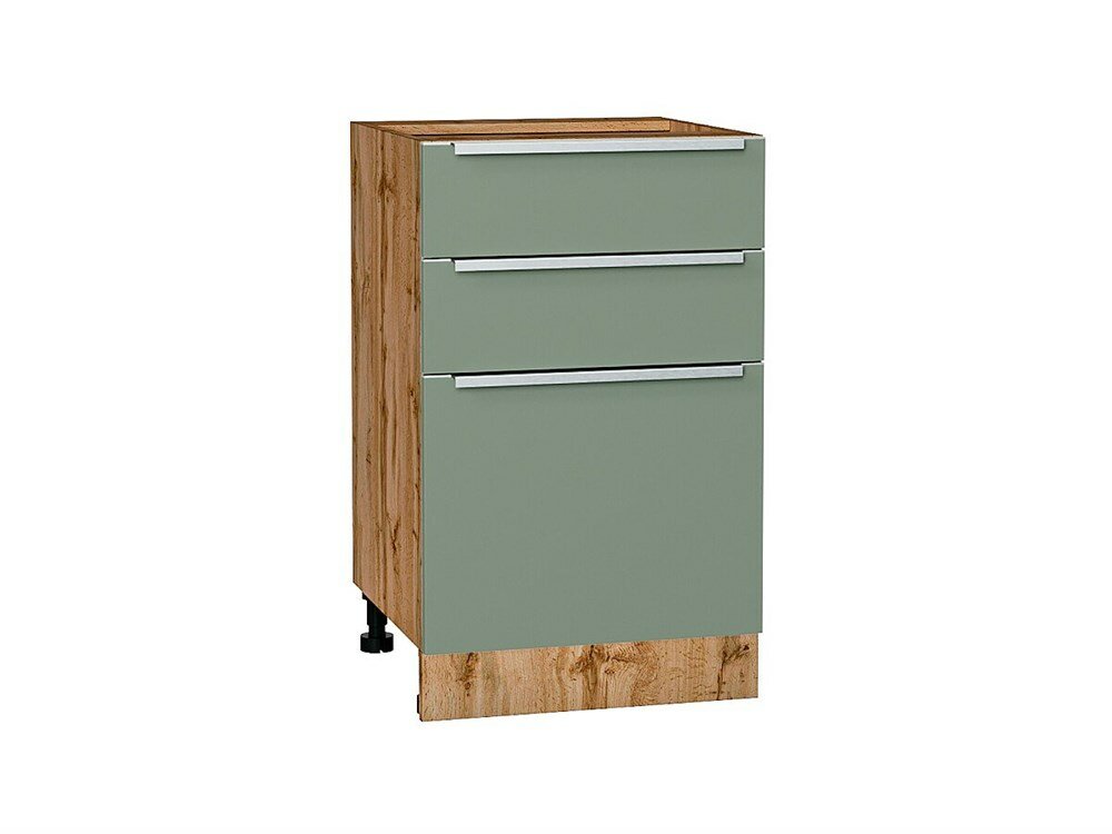 VVT Шкаф нижний с 3-мя ящиками Фьюжн Дуб Вотан, Silky Mint, 500 В*Ш*Г 816*500*480, фасад МДФ Silky Mint, корпус Дуб Вотан Silky Mint