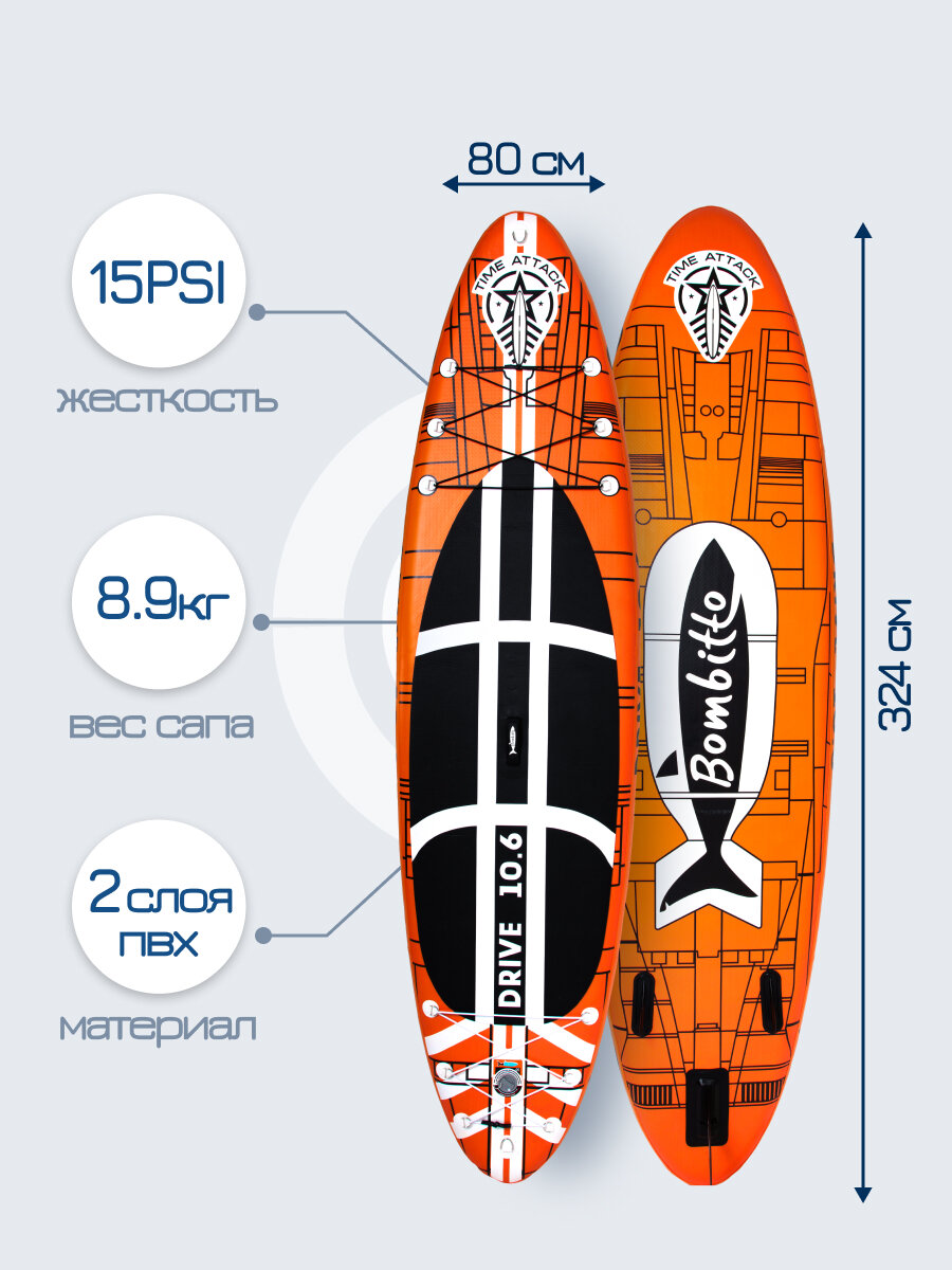Сап борд надувной двухслойный для плаванья Bombitto Drive 10.6 / Доска SUP board / Сапборд — фото 1