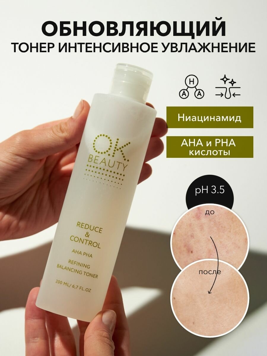 OK Beauty Обновляющий увлажняющий тонер с АНА PНА кислотами и ниацинамидом