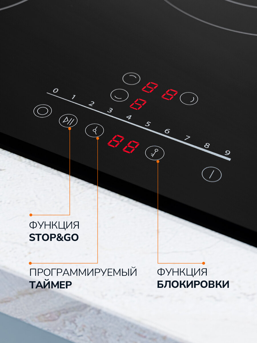 Картинки Варочная панель встраиваемая электрическая MILLEN MEH 452 BL, 3 конфорки , управление сенсорное - слайдер, с таймером