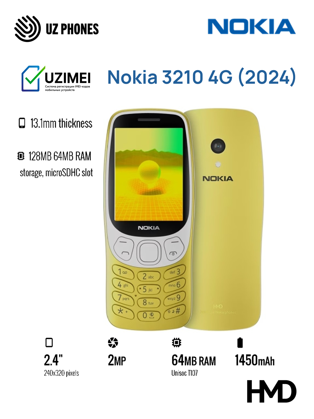 Кнопочный телефон Nokia 3210 DS 4G TA-1618, YouTube, Золотой