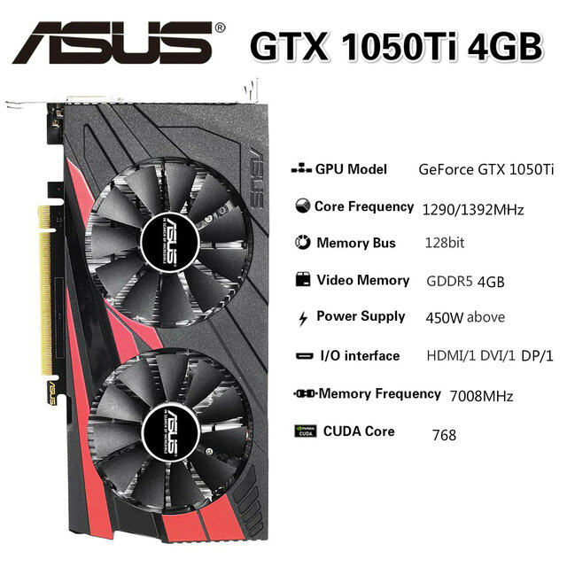 Графическая карта GTX 960 4GB 1050 TI 750 TI 2GB 4GB 1660 3GB 1060 Видеокарты GPU-GTX 1050Ti 4GB