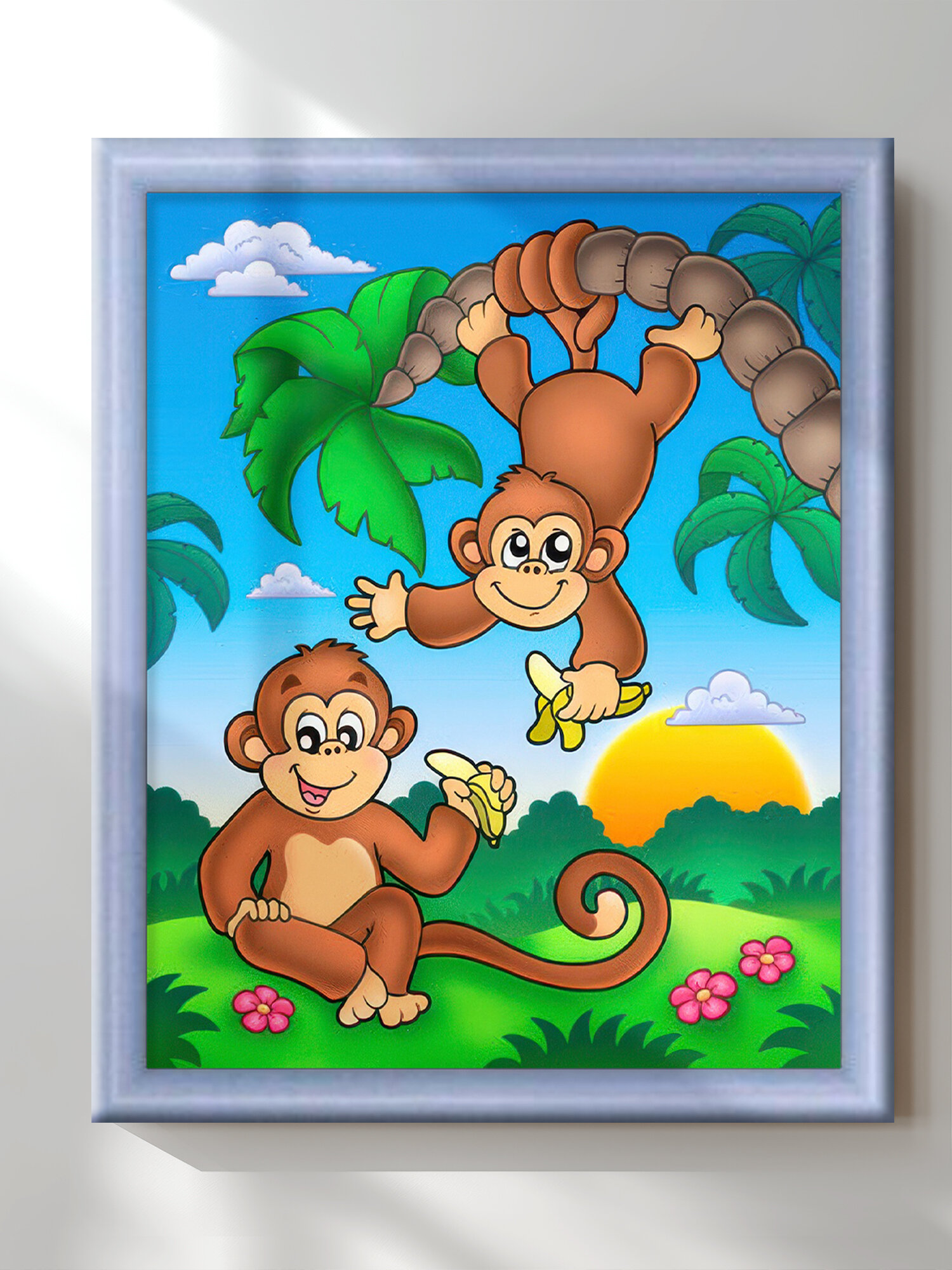 Картина для декора в детскую комнату  Обезьянки  27х33 см Графис