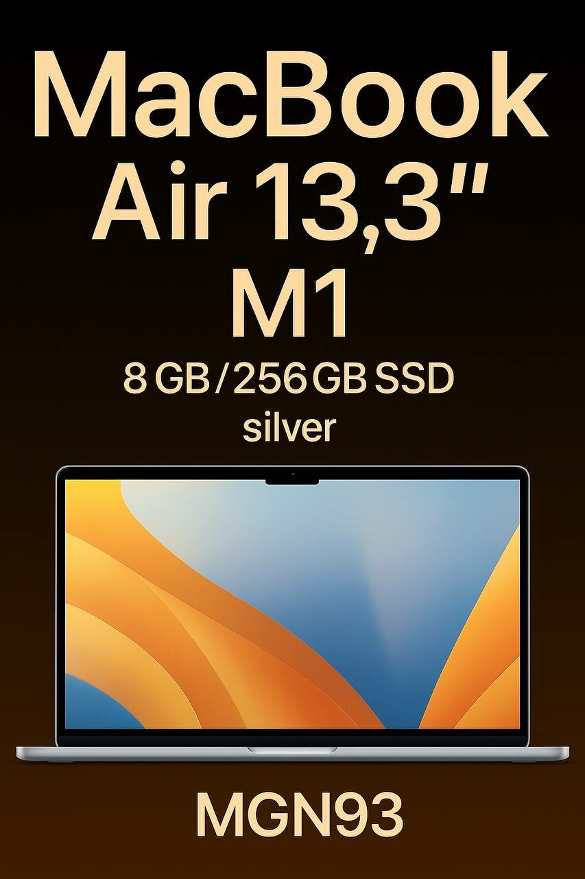 Ноутбук Apple MacBook Air 13.3” M1, 8 ГБ, 256 ГБ SSD, Silver (MGN93), «русская гравировка»