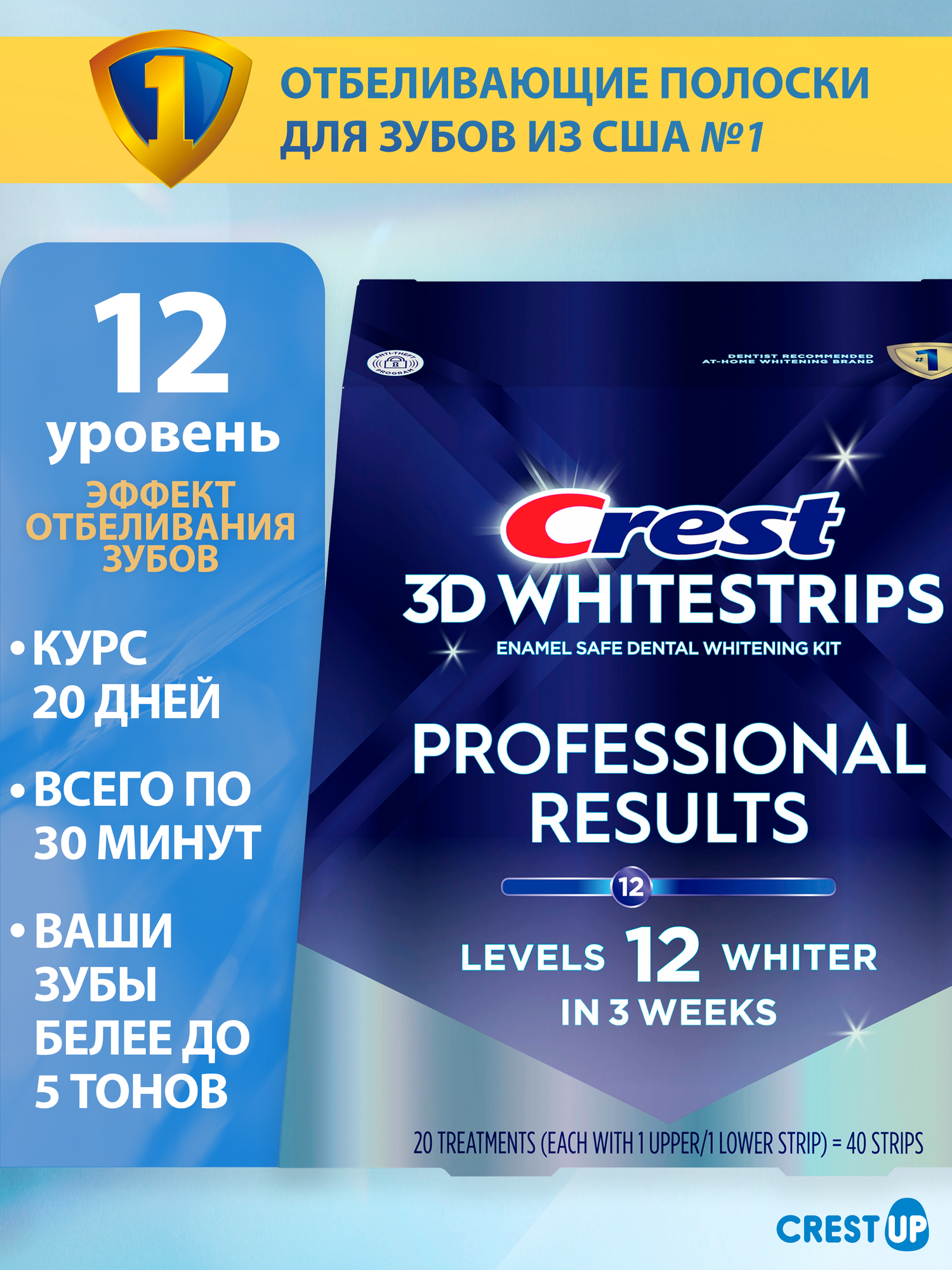 Отбеливающие полоски для зубов Crest 3D Whitestrips Professional Results Professional White
