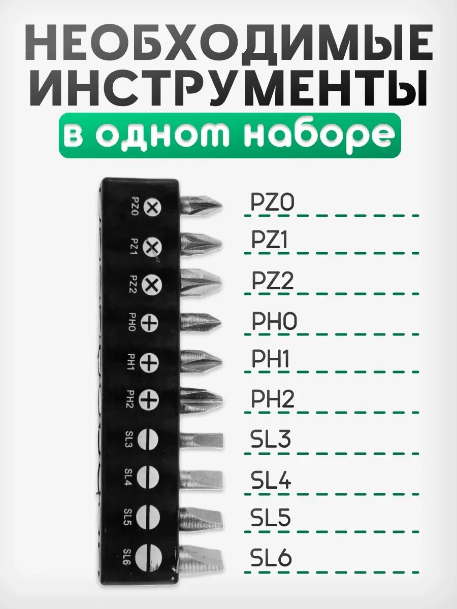 Изображение Набор биты для дрели и шуруповерта 10 шт