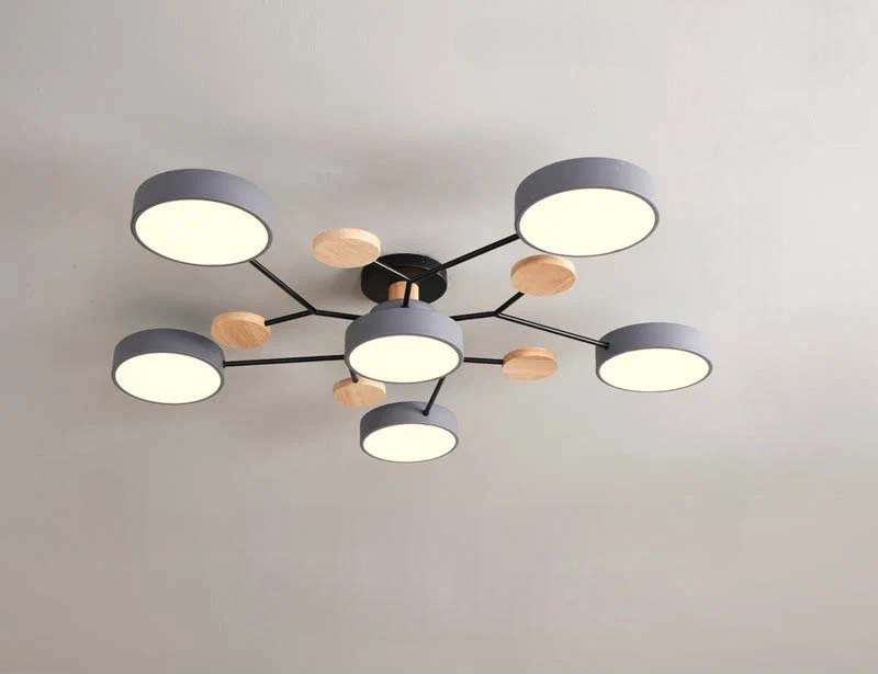 Люстра потолочная светодиодная в скандинавском стиле, 5 + 1 шайба, 15-20 ㎡, 48W, Серый, 3 режима