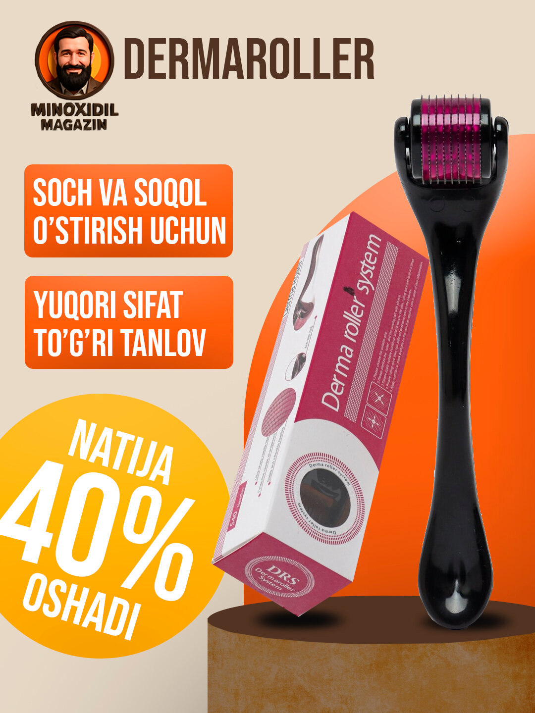 Minoxidil Массажер мезороллер для лица Derma Roller, 540 игл