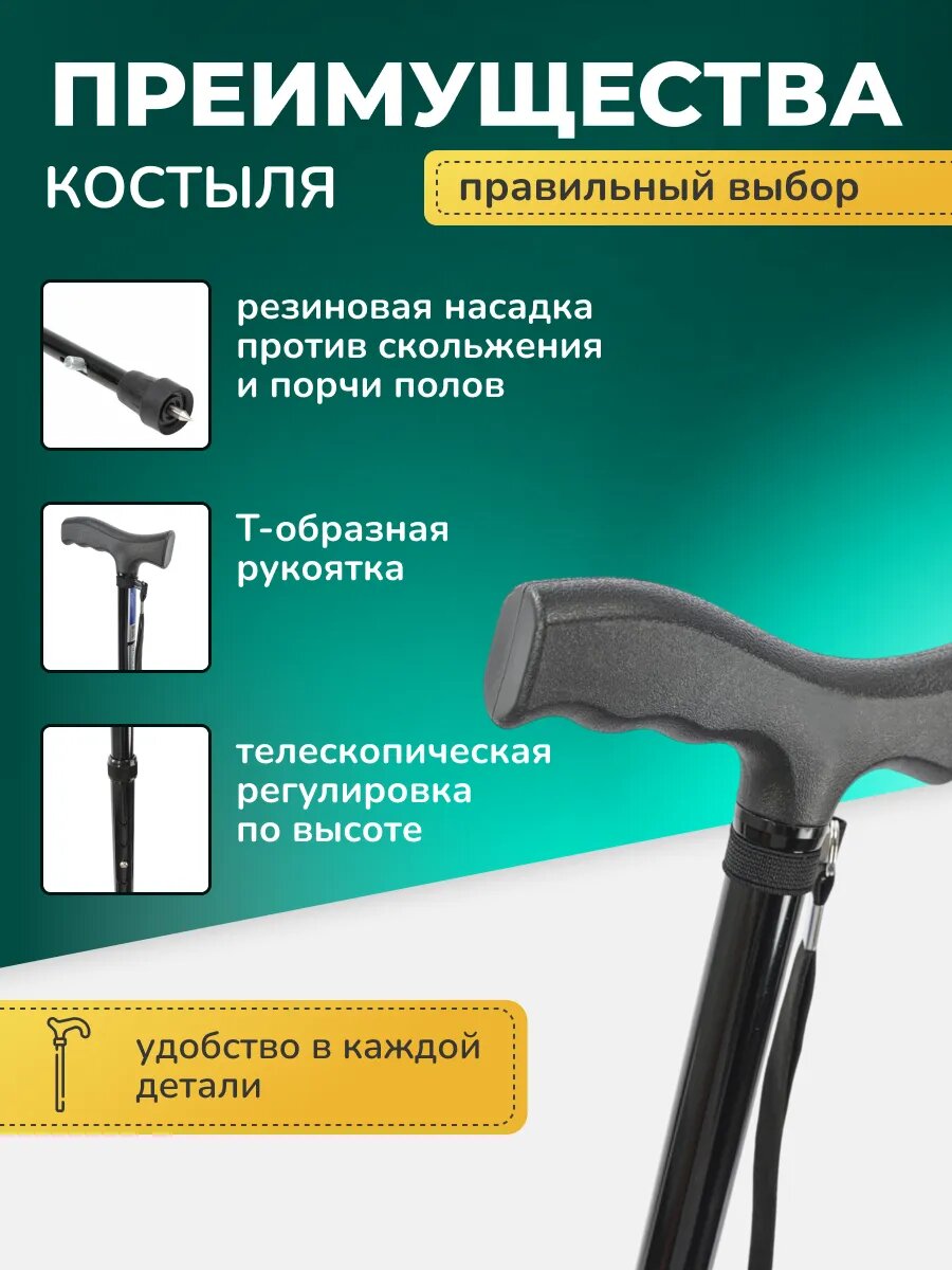Картинки Трость опорная телескопическая для пожилых с УПС C Standart черная