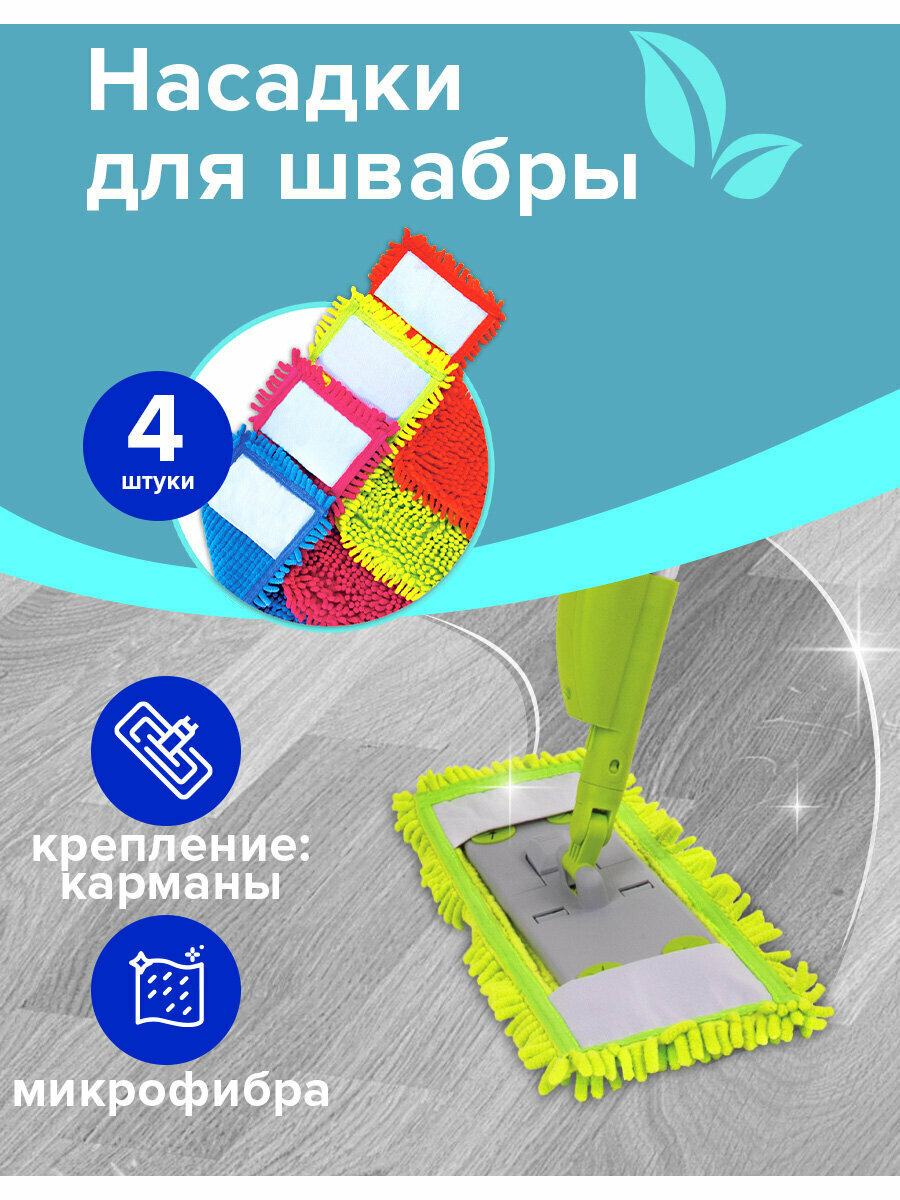 Сменная насадка МОП для швабры для мытья пола плоская Синель из микрофибры букли, для швабры 38-42 см (ТИП К) Комплект 4 шт, Лайма, 607460