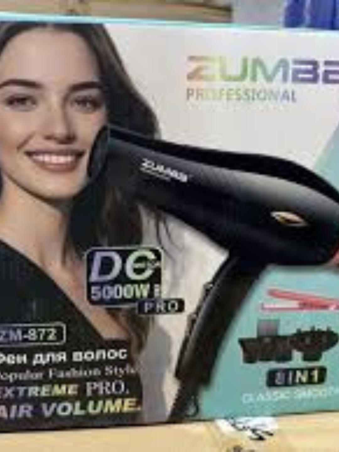 Фен ZUMBA PRO 5000W ZM-872 — быстро сушит волосы мощным потоком воздуха
