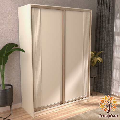 Изображение товара ЭльфОла Шкаф-купе "Вертикаль" 120х60х220 см, цвет слоновая кость/золото/накладка слоновая кость, для одежды, двухдверный