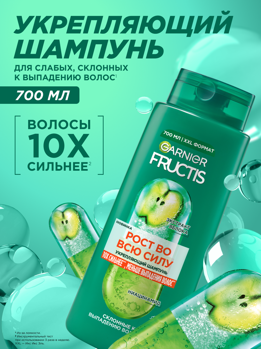 Garnier Fructis Укрепляющий шампунь "Фруктис Рост во всю Силу", для ослабленных волос, склонных к выпадению, 700 мл