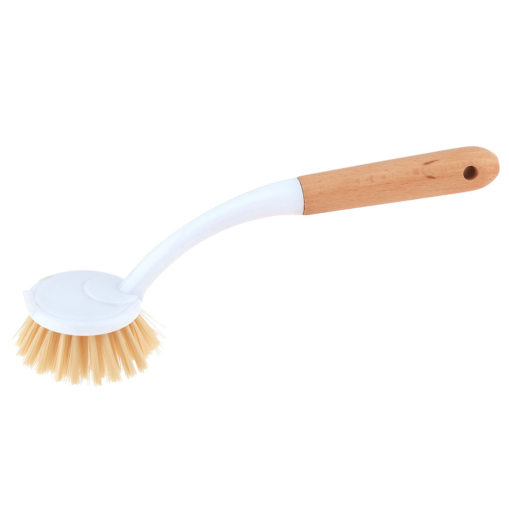 Щетка для посуды "Служанка" пластмассовая 28,3х7,5х6см, пластик, белый, ручка бамбук