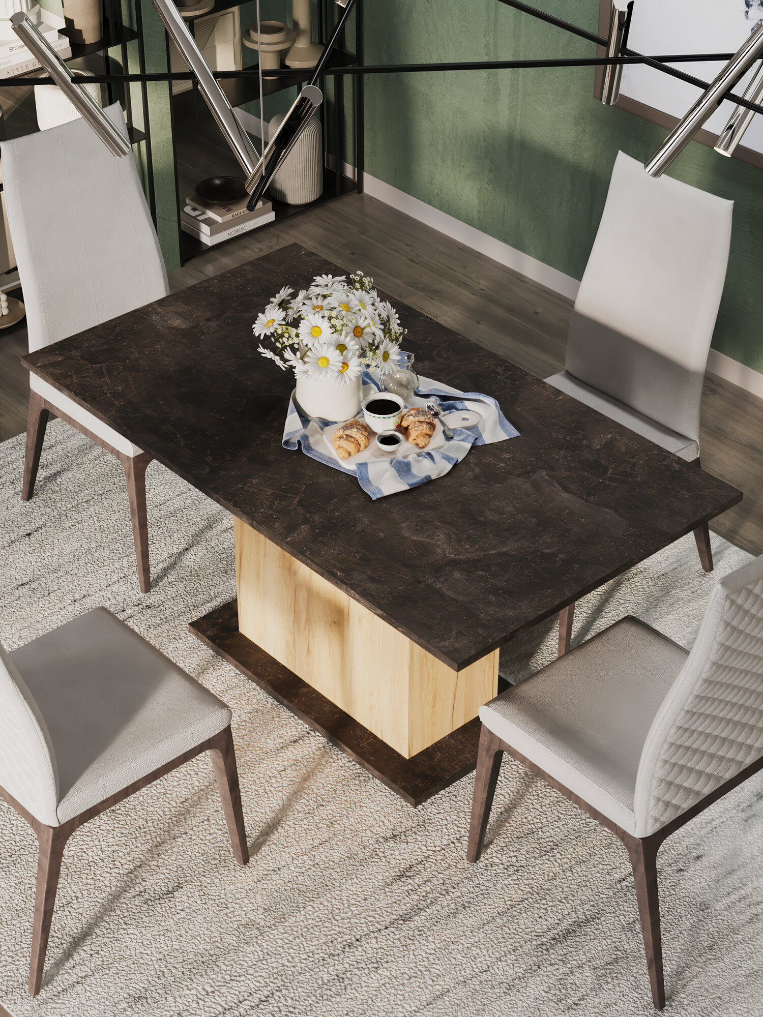 Стол FRENT "Тайлер", раздвижной, с ящиком, ЛДСП, Дуб Крафт Золотой / Ателье темное