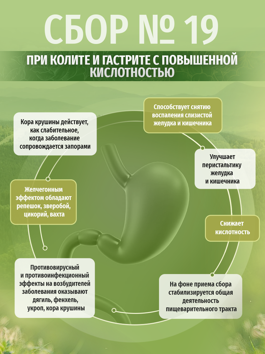 Картинки Травы Кавказа сбор №19 при колите и гастрите с повышенной кислотностью, 200 г