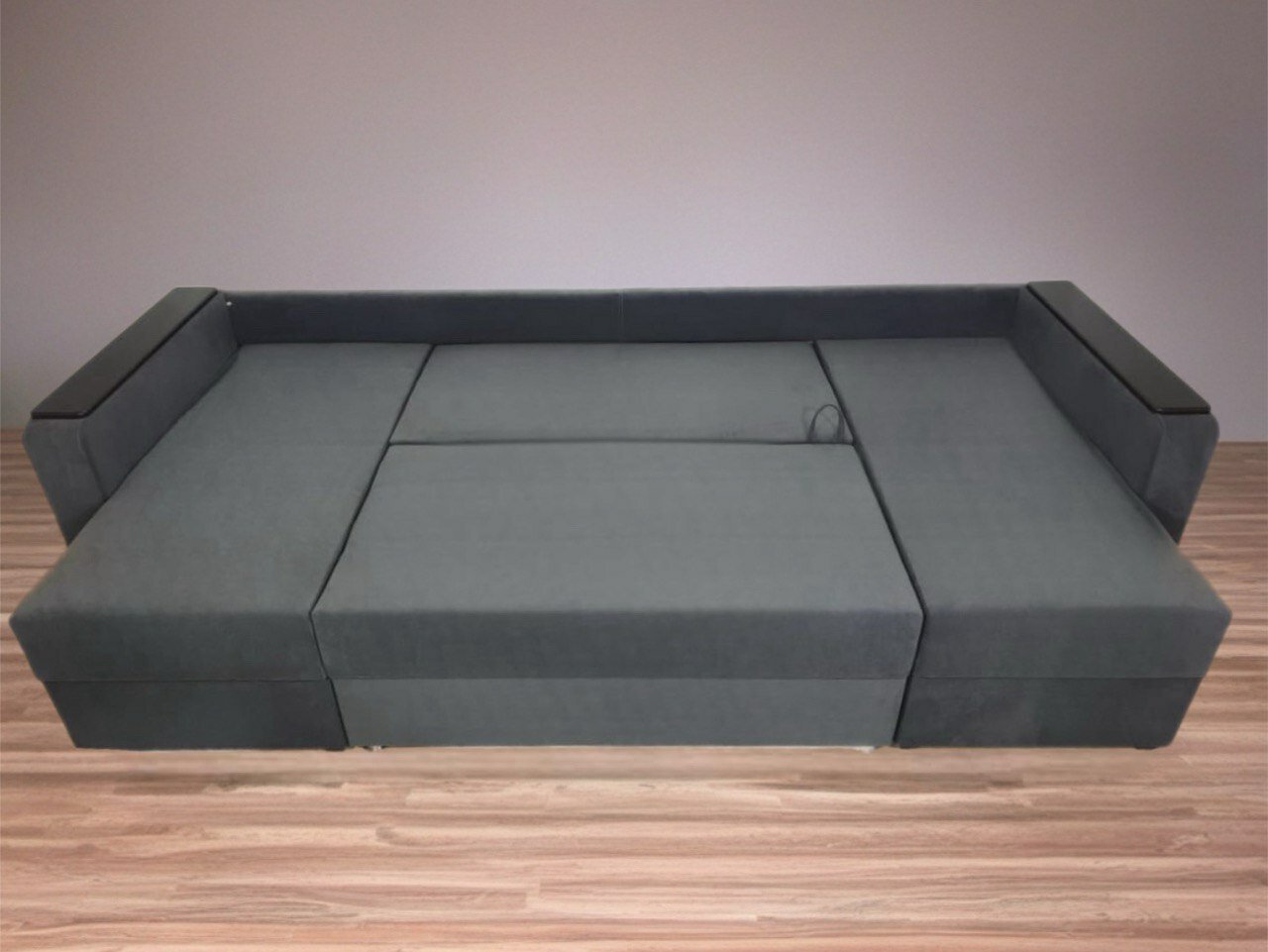 Большой-раскладной п-образный диван для всей семьи серый велюр Кабрио, 295 х 140 х 80 см. — фото 1