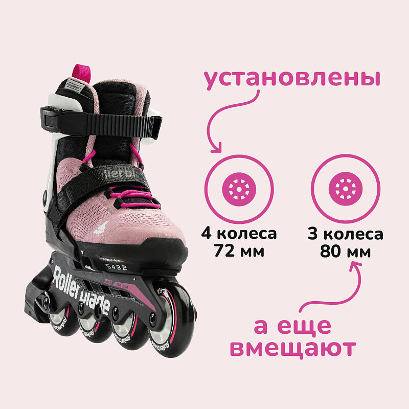 Детские ролики с защитой Rollerblade Microblade Combo G - Pink/White р. 28-32 — фото 1
