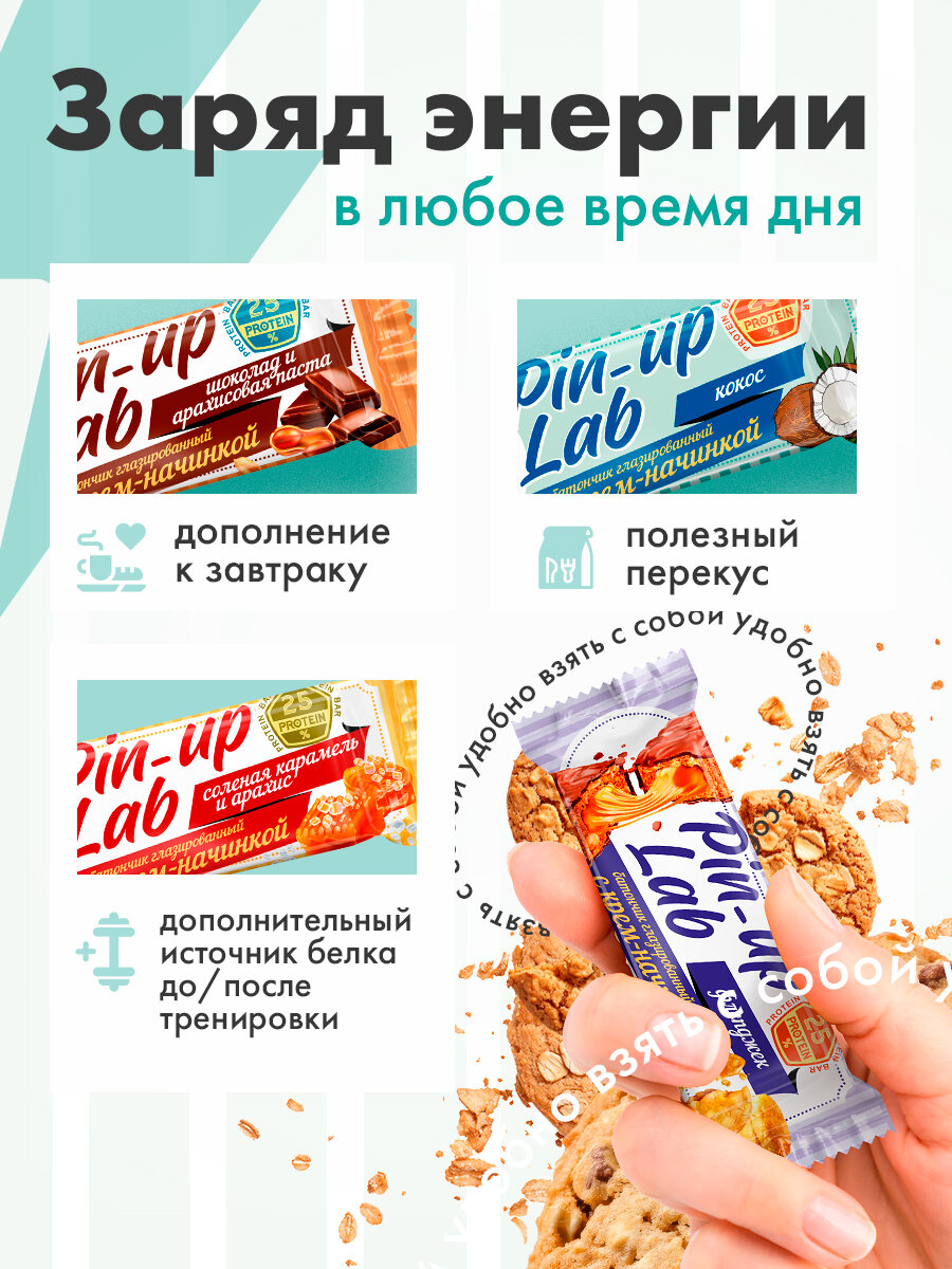 PIN UP LAB протеиновые батончики без сахара в шоколаде с начинкой Флепджек, 12 шт — фото 1