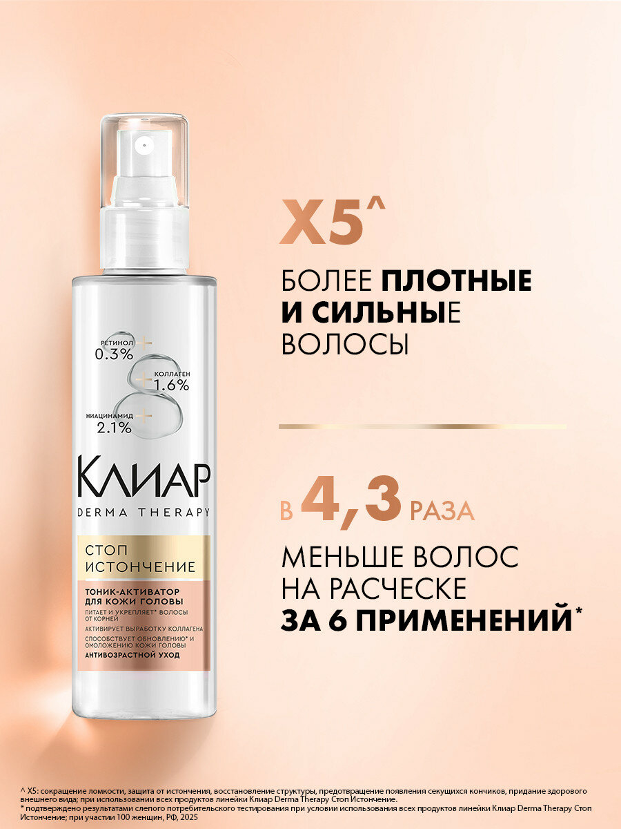 Изображение Клиар Спрей-тоник для волос и кожи головы с коллагеном и ниацинамидом, для укрепления и роста локонов, 190 мл