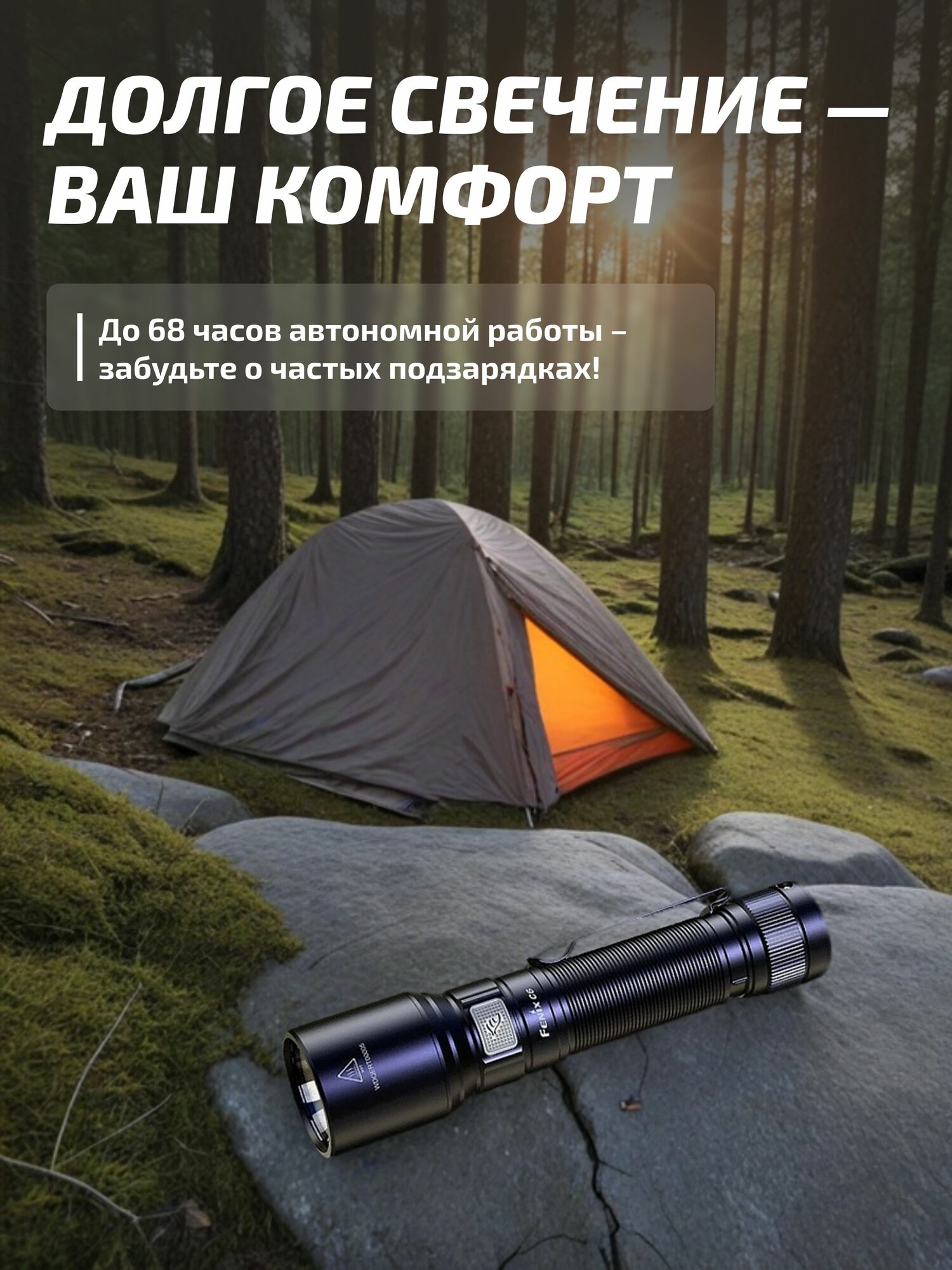 Фонарь ручной аккумуляторный светодиодный мощный тактический Fenix C6 V3.0, C6V30 — фото 1