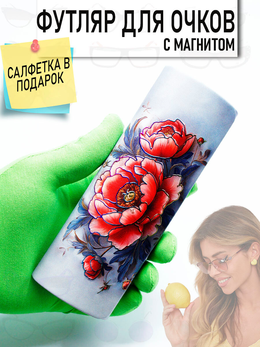 Футляр для очков с магнитом и тематической салфеткой арт SCA1007CM25QCФМСЦ