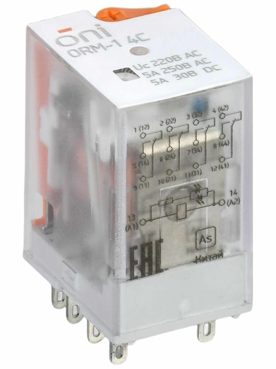Реле интерфейсное ORM-1 4C 220В AC со светодиодом и тестовой кнопкой ONI