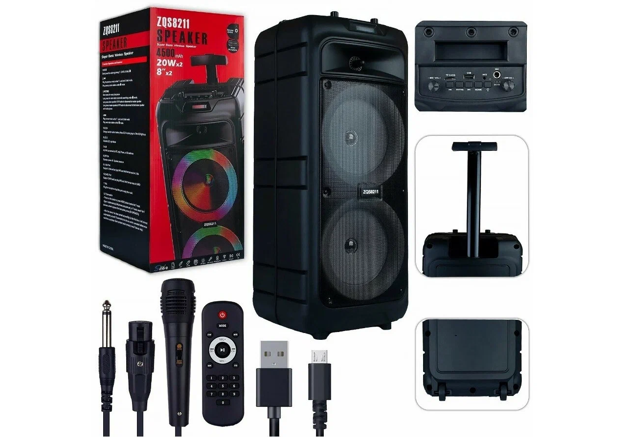 Портативная колонка BT SPEAKER ZQS-8211 Bluetooth с микрофоном для караоке FM MP3 и подсветкой