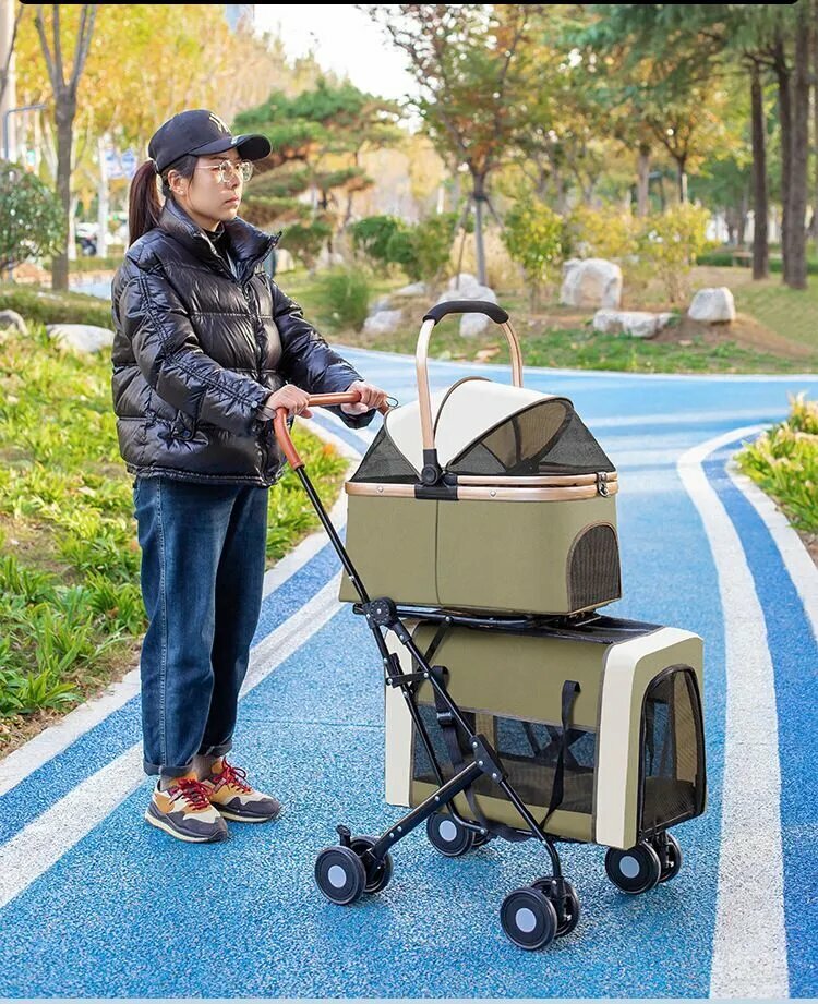 Двухслойная коляска для питомцев (универсальная, для кошек и собак, съемный чехол) — фото 1