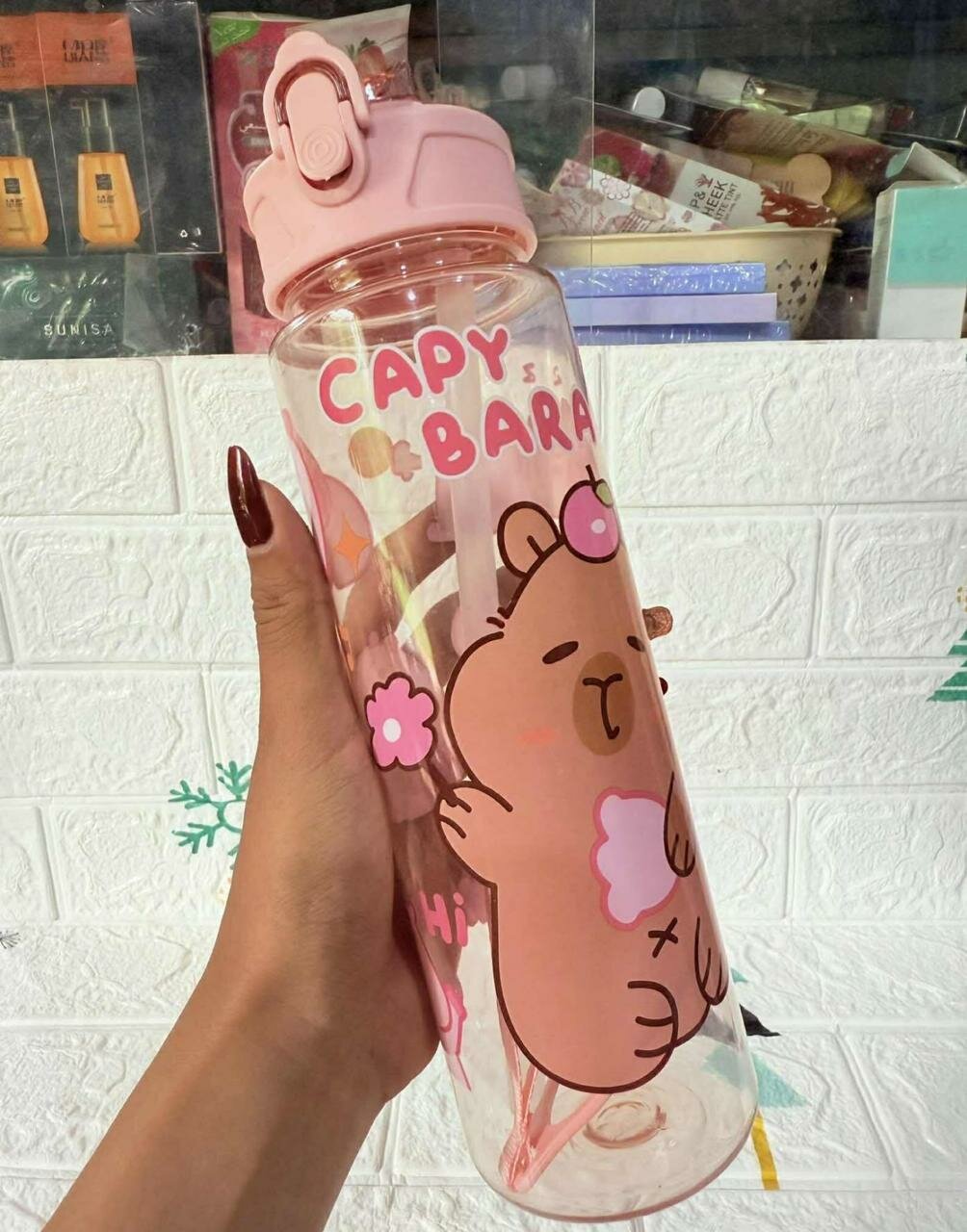 Бутылка для воды "Капибара", с держателем, с поильником, экологичная, 850мл