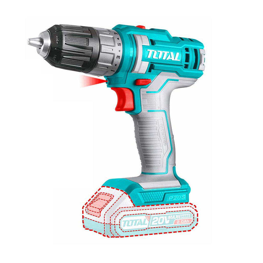 Дрель-шуруповёрт TOTAL TDLI200518, 2 скорости, 20В, быстрозажимной патрон — фото 1