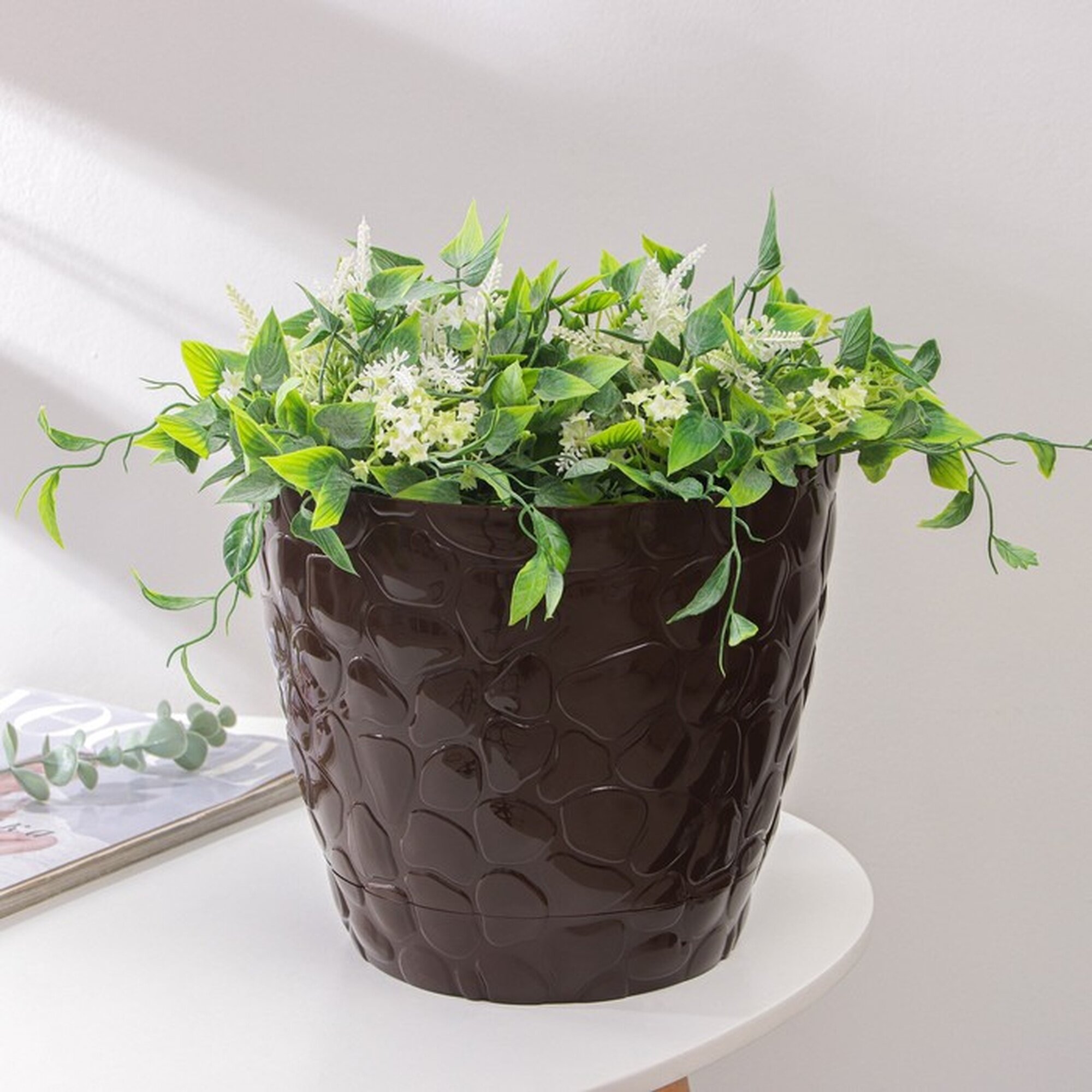 Горшок для цветов с поддоном  Камешки   8 л  пластик  шоколадный