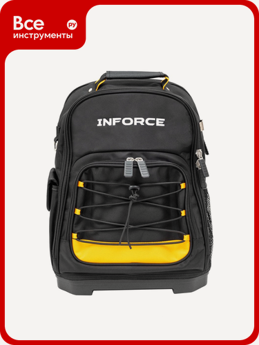 Изображение товара Рюкзак для инструмента Inforce 11 с 11 карманами, полужесткая форма, вентиляция спины и лямок, полиэстер, черный/желтый