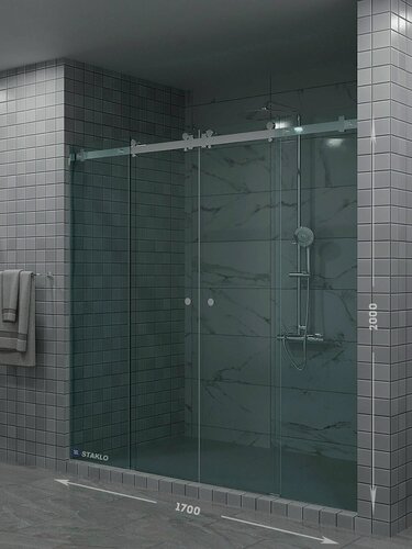 Изображение товара Раздвижная душевая в нишу четыре стекла staklo 170x200 из прозрачного стекла хром фурнитура