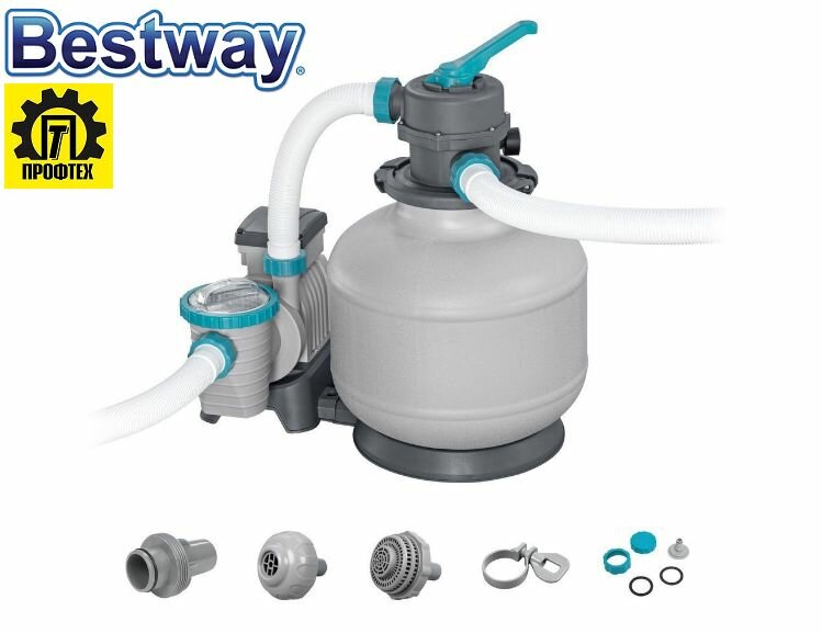 Фильтр -насос песчаный для бассейнов BESTWAY 5678 л/ч, резервуар 9 кг, фр. 0,45-0,85мм (58497)