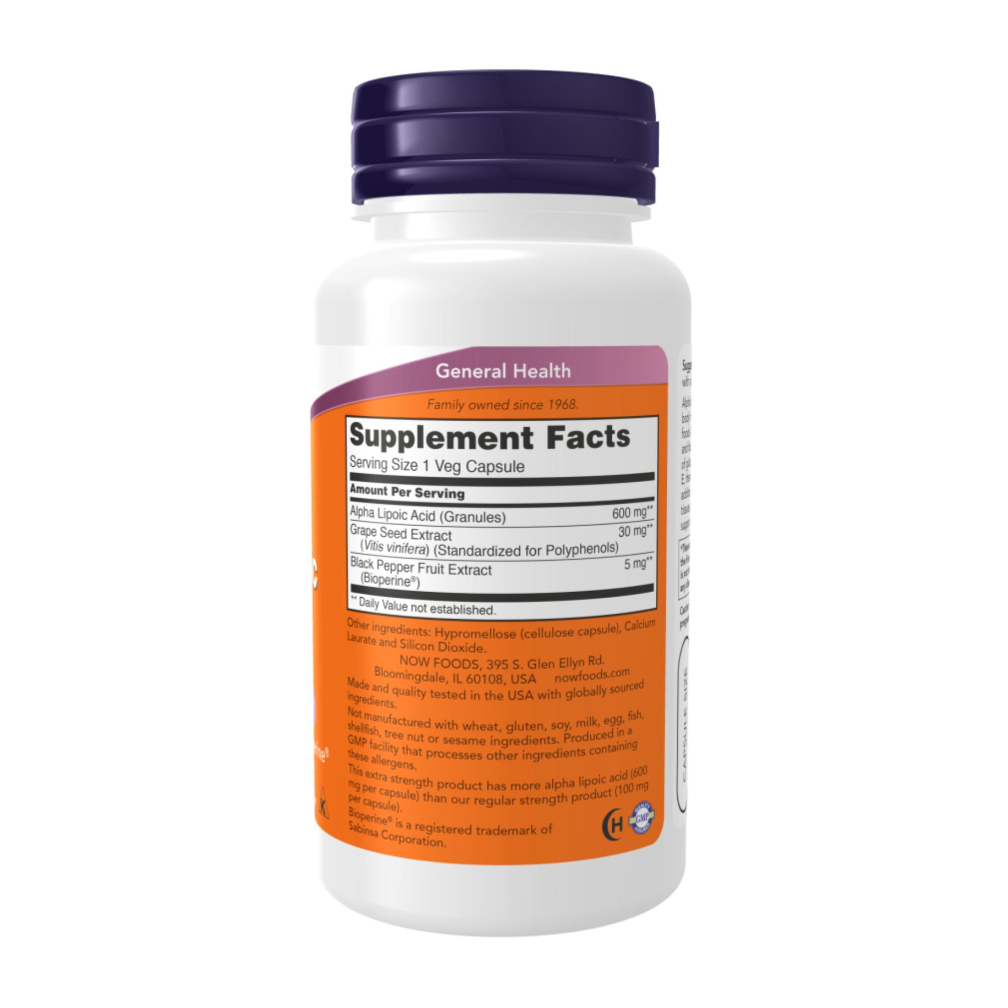 Изображение NOW Alpha Lipoic Acid Extra NOW Foods, Альфа-Липоевая Кислота Экстра 600 мг - 120 капсул