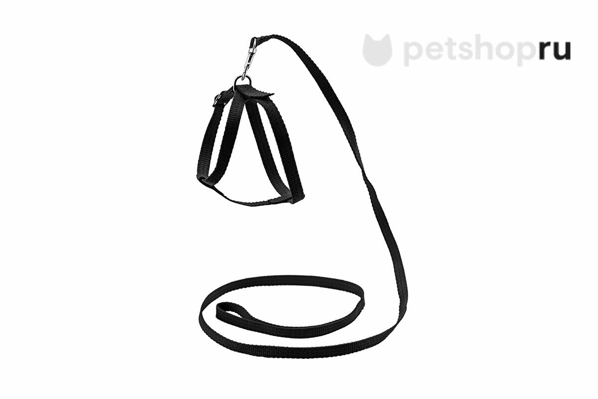 Yami Yami амуниция Шлейка + поводок для кошек и собак капроновые черный 45*14 см 1.2 м