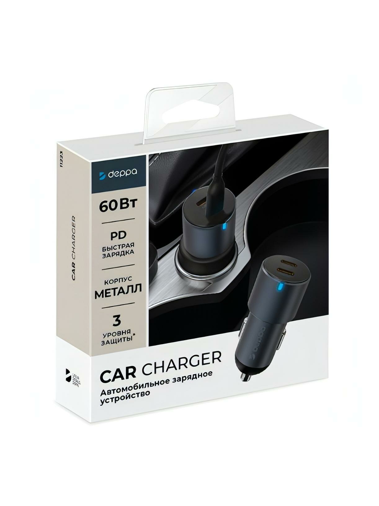 Автомобильное зарядное устройство Deppa 2xUSB-C PowerDelivery 60W — фото 1