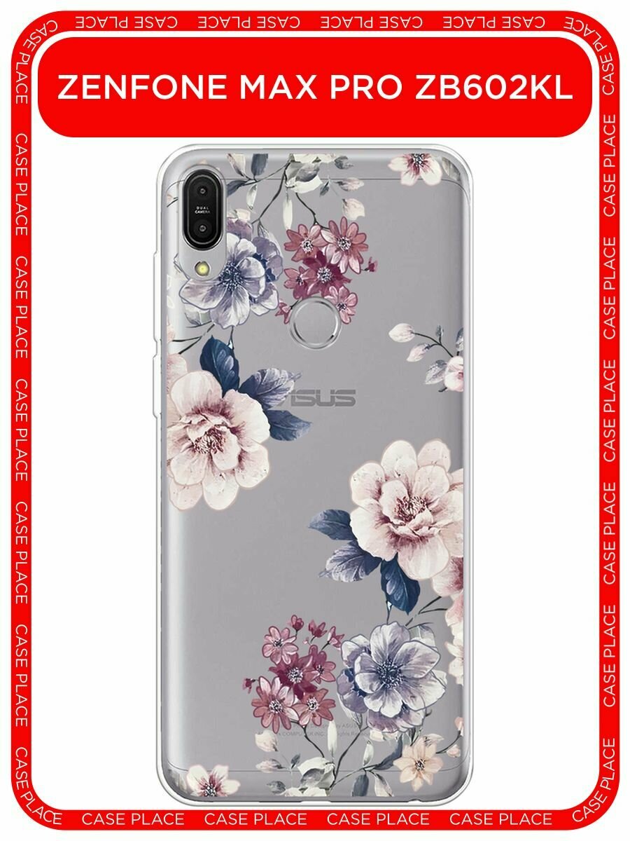 Чехол на Asus ZenFone Max Pro ZB602KL / Асус Зенфон Макс Про ZB602KL с принтом "Нежные винтажные цветы", прозрачный