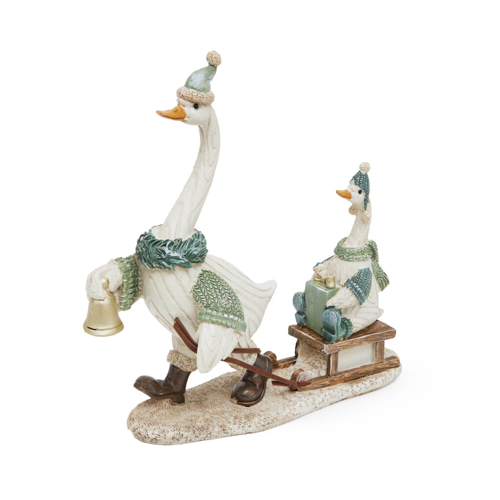 Статуэтка "Гусь с санками" 19 см (полирезин)