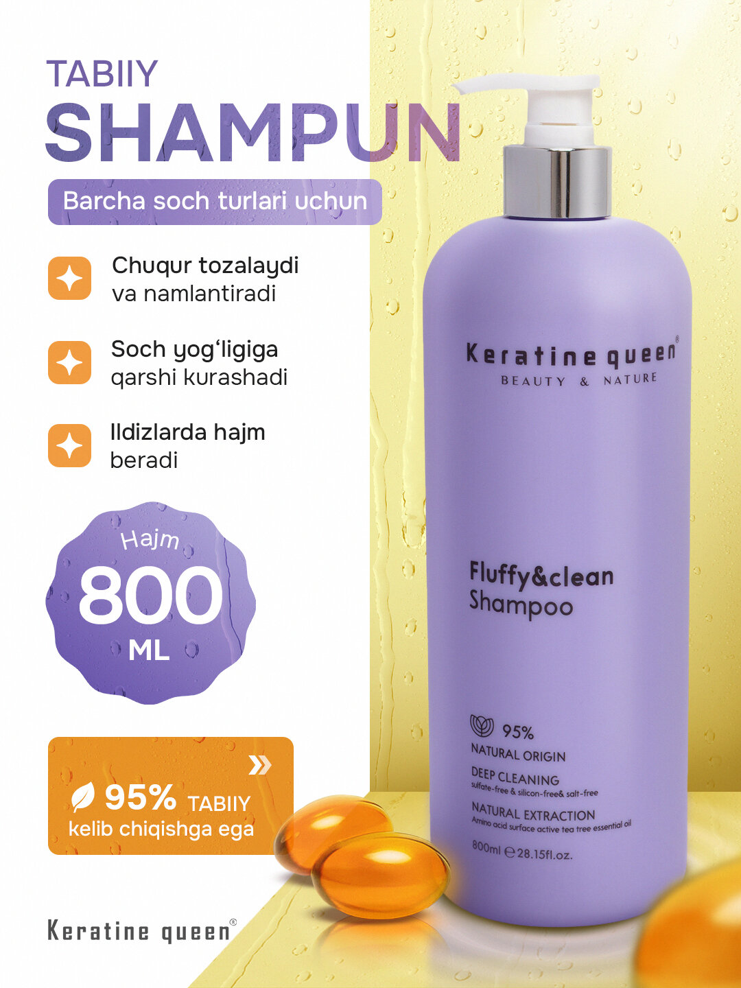 Шампунь для роста и против выпадения волос, против перхоти, 800 мл — фото 1