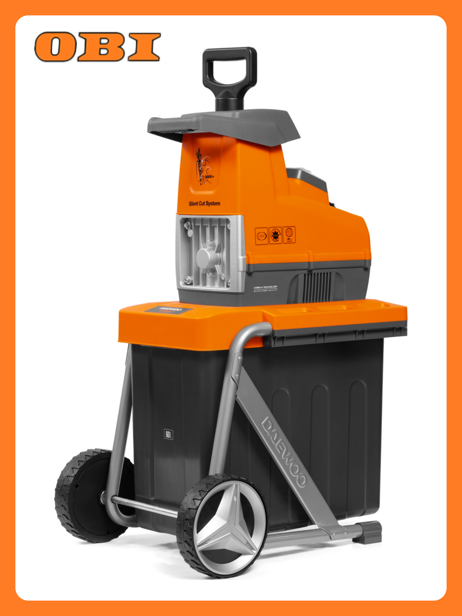 Измельчитель садовый DAEWOO DSR 3000E электрический контейнер 60 л мощность 3 кВт