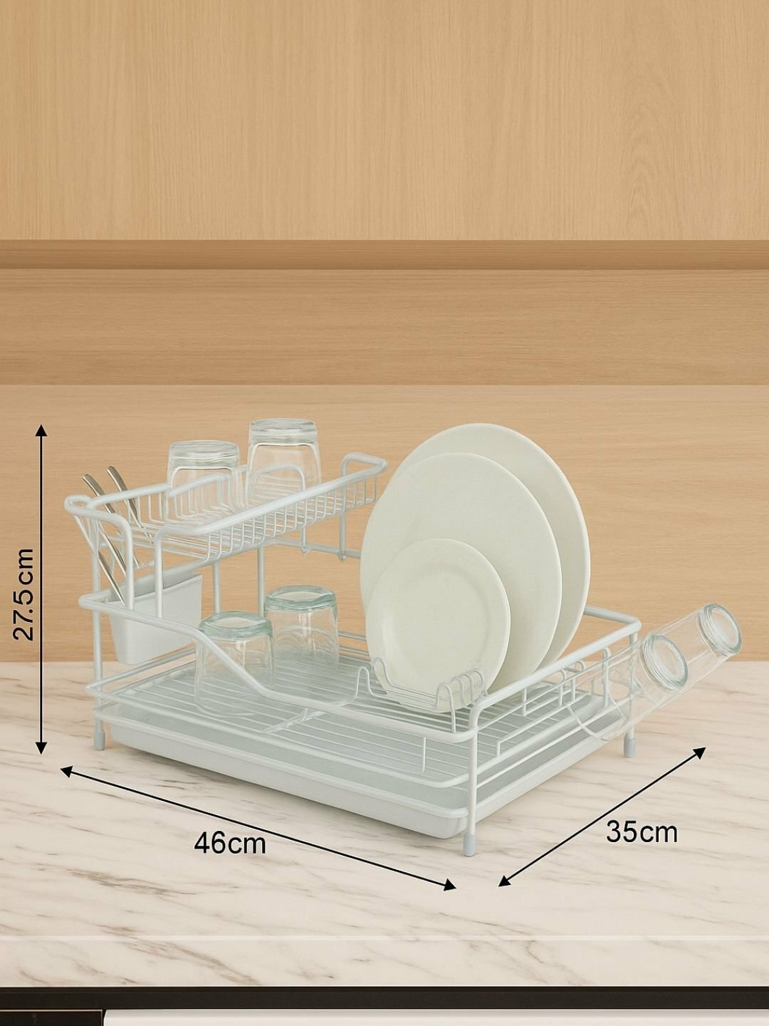 Настольная сушилка для посуды "Без бренда", двухъярусная, медная, с поддоном