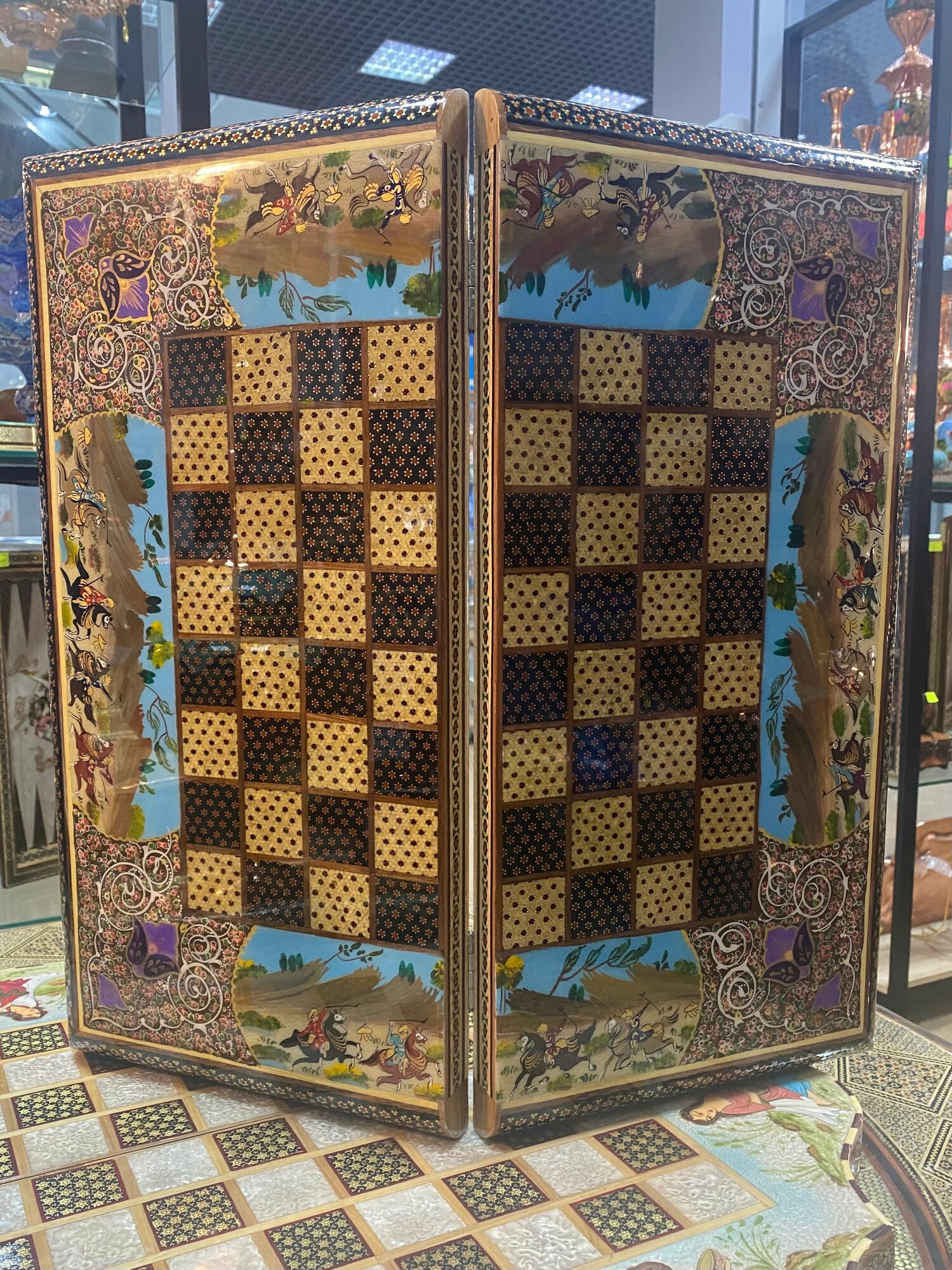 Шахматы-нарды Персидский базар "Хатам" Иран, ручная работа, с миниатюрами, деревянная инкрустация из натуральных материалов