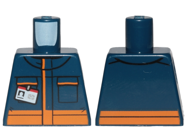 Torso Jumpsuit with Orange Stripes and White Minifigure ID Badge Pattern, 973pb3556 Dark Blue U